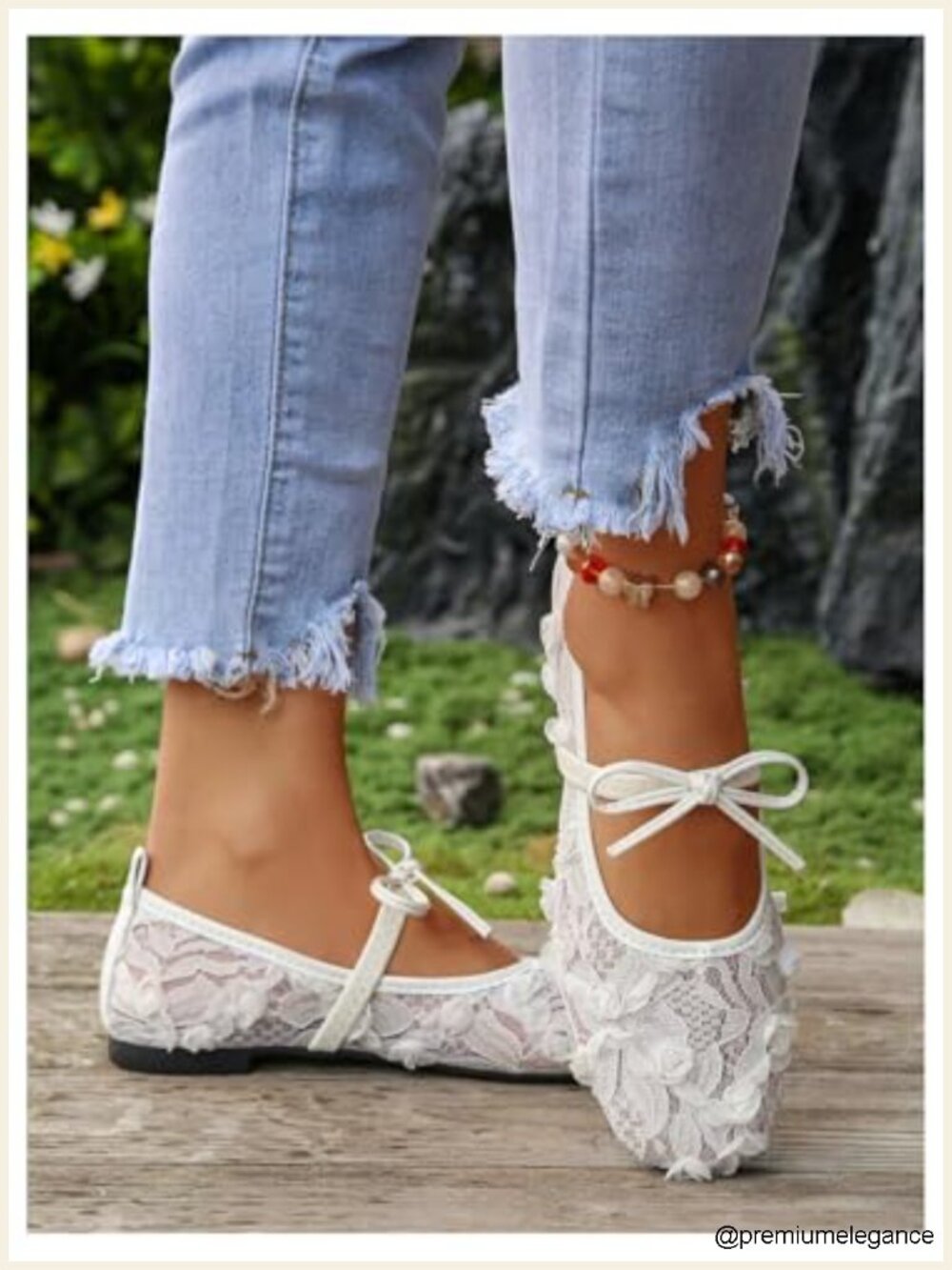 Women's Lace Mesh Ballet Flat Square Toe Slip on Bow Dress Shoes - Picture 2 of 4